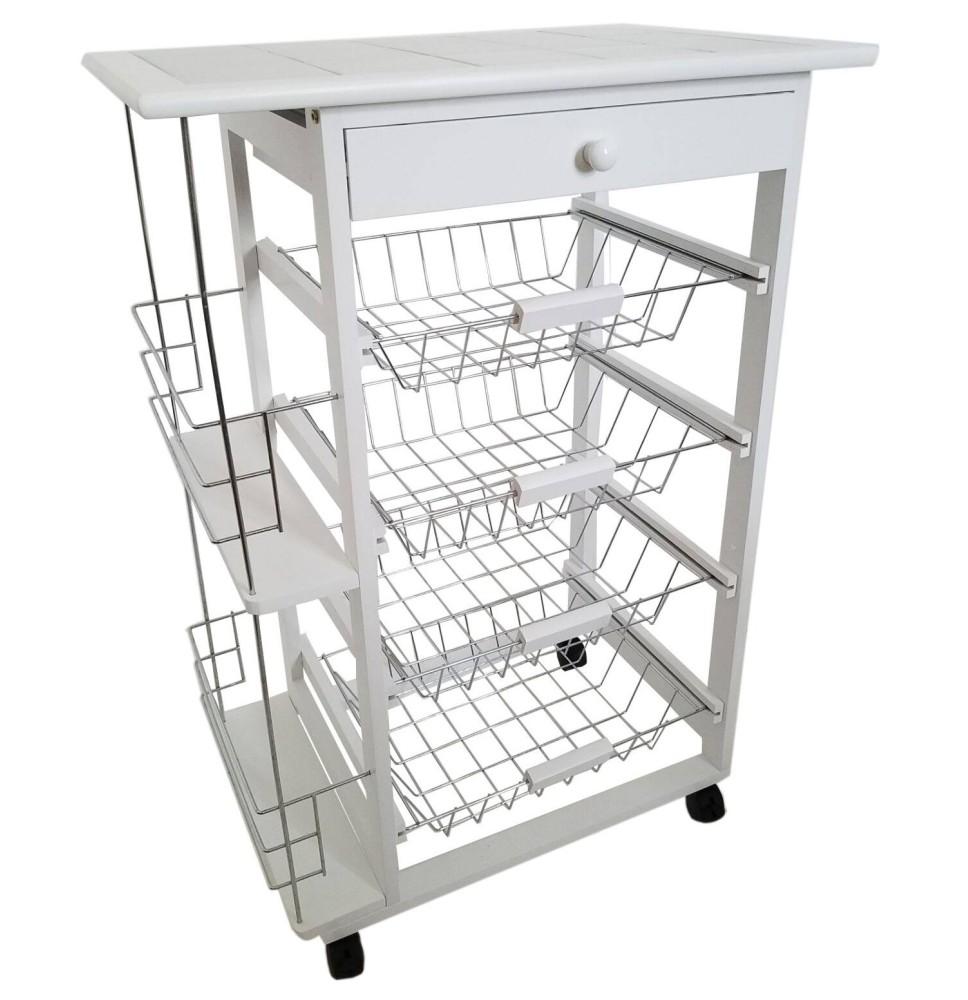 Carro Verdulero de Cocina con Botellero Lateral Blanco Oporto 57x37x82