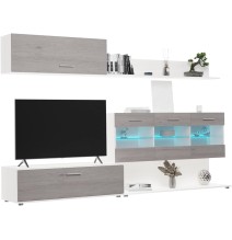 Mueble de Salón con Leds, Acabado en Andersen Pino - Gris, Medidas: 250 cm (An) x 115 cm (Al) 40 cm (Fon) - Meyvaser