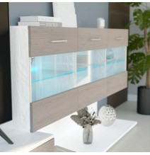 Mueble de Salón con Leds, Acabado en Andersen Pino - Gris, Medidas: 250 cm (An) x 115 cm (Al) 40 cm (Fon) - Meyvaser