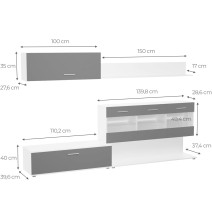 Mueble de Salón con Leds, Acabado en Andersen Pino - Gris, Medidas: 250 cm (An) x 115 cm (Al) 40 cm (Fon) - Meyvaser