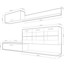 Mueble de Salón con Leds, Acabado en Andersen Pino - Gris, Medidas: 250 cm (An) x 115 cm (Al) 40 cm (Fon) - Meyvaser