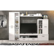 Mueble de Salón Moderno con Leds,Acabado en Andersen Pino, Medidas: 260 cm (An) x 191 cm (Al) 47,5 cm (Fon) Meyvaser