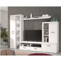 Mueble de Salón Moderno con Leds,Acabado en Andersen Pino, Medidas: 260 cm (An) x 191 cm (Al) 47,5 cm (Fon) Meyvaser