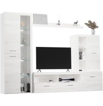 Mueble de Salón Moderno con Leds,Acabado en Andersen Pino, Medidas: 260 cm (An) x 191 cm (Al) 47,5 cm (Fon) Meyvaser