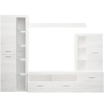 Mueble de Salón Moderno con Leds,Acabado en Andersen Pino, Medidas: 260 cm (An) x 191 cm (Al) 47,5 cm (Fon) Meyvaser