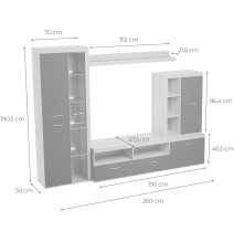 Mueble de Salón Moderno con Leds,Acabado en Andersen Pino, Medidas: 260 cm (An) x 191 cm (Al) 47,5 cm (Fon) Meyvaser