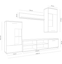 Mueble de Salón Moderno con Leds, Acabado en Cambria, Medidas: 229 cm (An) x 200 cm (Al) 38 cm (Fon) - Meyvaser