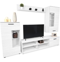 Mueble de Salón Moderno con Leds, Acabado en Andersen, Medidas: 229 cm (An) x 200 cm (Al) 38 cm (Fon) - Meyvaser