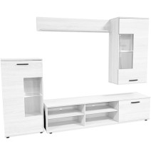 Mueble de Salón Moderno con Leds, Acabado en Andersen, Medidas: 229 cm (An) x 200 cm (Al) 38 cm (Fon) - Meyvaser