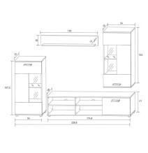 Mueble de Salón Moderno con Leds, Acabado en Andersen, Medidas: 229 cm (An) x 200 cm (Al) 38 cm (Fon) - Meyvaser