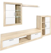 Meyvaser Mueble de salón y TV Moderno con Leds Color Cambria y Blanco Módulo de Comedor 259 Cm