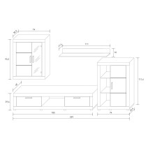 Meyvaser Mueble de salón y TV Moderno con Leds Color Cambria y Blanco Módulo de Comedor 259 Cm