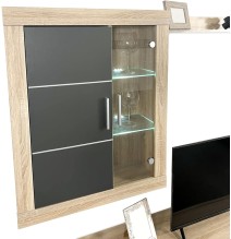 Meyvaser Mueble de salón y TV Moderno con Leds Color Cambria y Grafito Módulo de Comedor 259 Cm