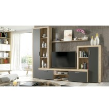 Meyvaser Mueble de salón y TV Composición de salón grande 263 Cm Cambrian- Grafito en madera de gran calidad