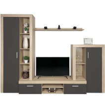 Meyvaser Mueble de salón y TV Composición de salón grande 263 Cm Cambrian- Grafito en madera de gran calidad