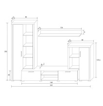 Meyvaser Mueble de salón y TV Composición de salón grande 263 Cm Cambrian- Grafito en madera de gran calidad