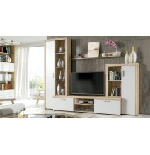 Meyvaser Mueble de salón y TV Composición de salón grande 263 Cm Cambrian-Blanco en madera de gran calidad