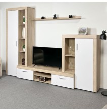 Meyvaser Mueble de salón y TV Composición de salón grande 263 Cm Cambrian-Blanco en madera de gran calidad