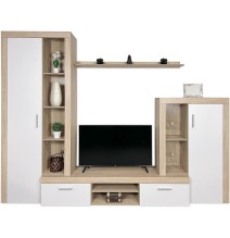 Meyvaser Mueble de salón y TV Composición de salón grande 263 Cm Cambrian-Blanco en madera de gran calidad