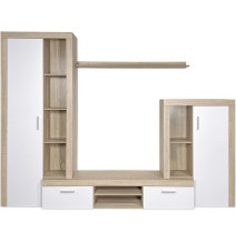 Meyvaser Mueble de salón y TV Composición de salón grande 263 Cm Cambrian-Blanco en madera de gran calidad