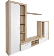 Meyvaser Mueble de salón y TV Composición de salón grande 263 Cm Cambrian-Blanco en madera de gran calidad