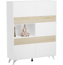 Mueble Vitrina para Salón o Comedor, Aparador cocina, Color Roble y Blanco, Medidas: 120 cm (An) x 150 cm (Al) x 40 cm (Fon)