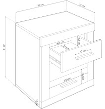 Mesita de Noche, Mesilla de Dormitorio, Color Madera, Medidas: 50 cm (Largo) x 34,6 cm (Fondo) x 60 cm (Alto)