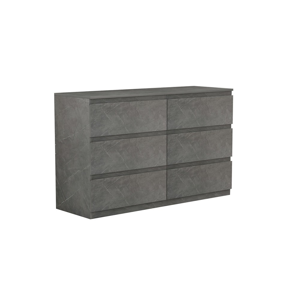 Cómoda de 6 Cajones con Amplio Espacio de Almacenaje - Mármol Gris - 120x40x75 cm - Mueble Moderno para Dormitorio.