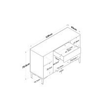 Buffet en Melamina Blanca con Pata Metálica Negra - 120x40x78.5 cm