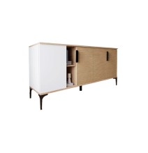 Buffet en Melamina Gris Blanco y Roble, 180x40x78 cm, Diseño Moderno y Duradero