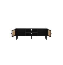 Mueble TV de Ratán en Color Negro-Natural 150x39x49 cm - 2 Puertas - Estilo y Durabilidad.