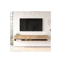 Mueble de TV de Pared Moderno Roble - 180x31,5x29,5 cm - 2 Cajones y Estantes.