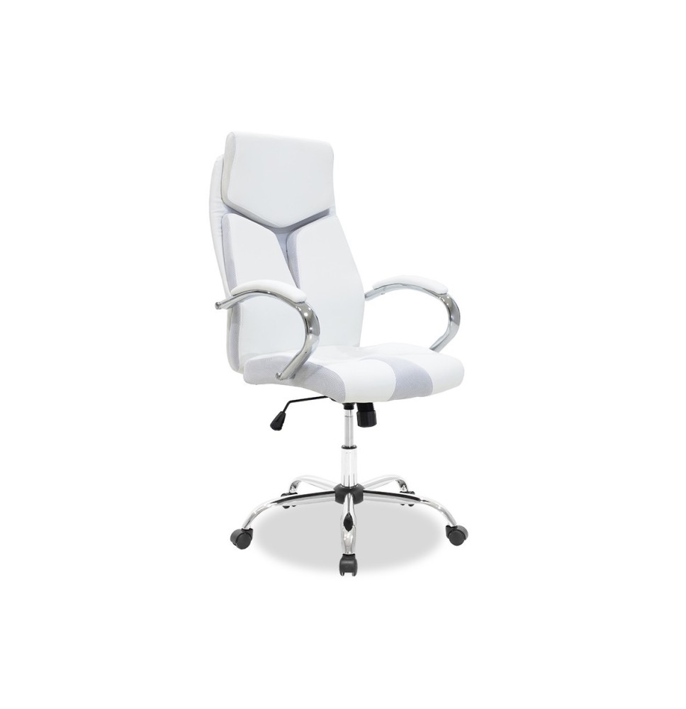 Sillón de Dirección en Piel Sintética Blanco - 125/117 x 64 x 60 cm - Patas Metálicas.