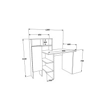 Escritorio de Oficina con Estantes y Amplio Cajón, Blanco-Roble, 90x75x120cm - Organización Eficiente